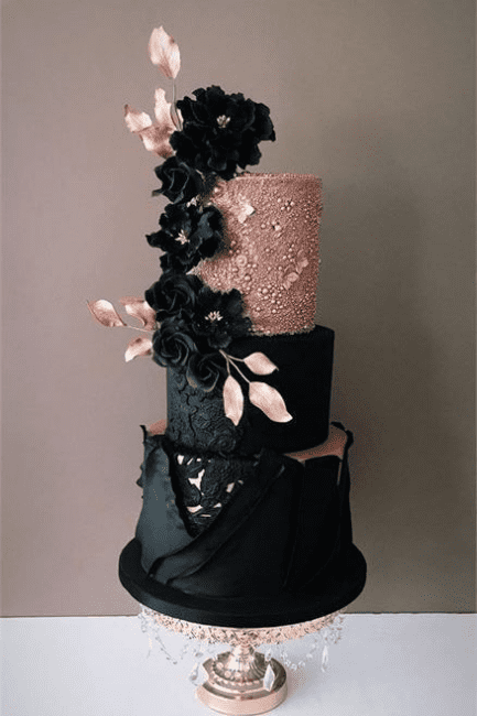 Black and Rose Gold Flower Cake 