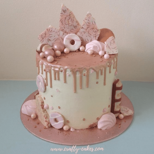 Chocolate Bark and Donut Rose Gold Drip Cake 