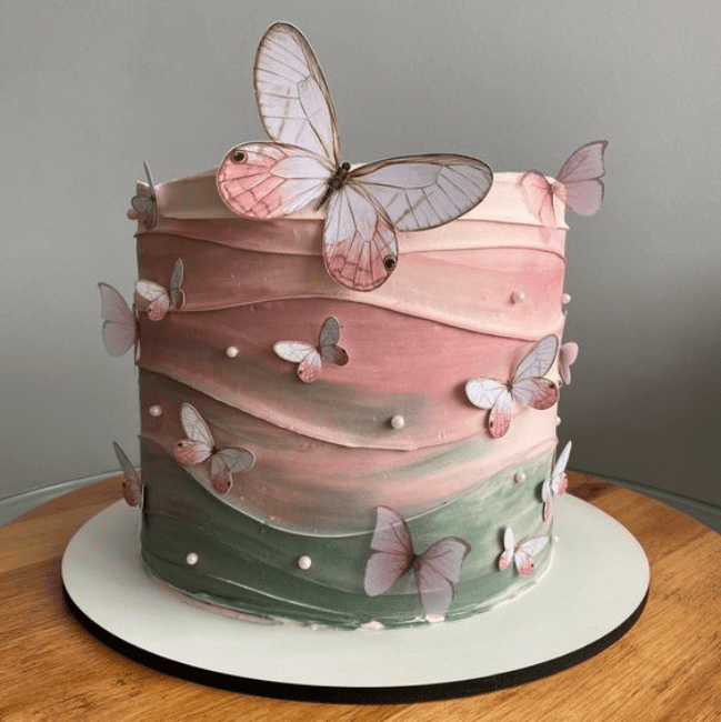 Olive and Rose Gold Butterfly Cake 