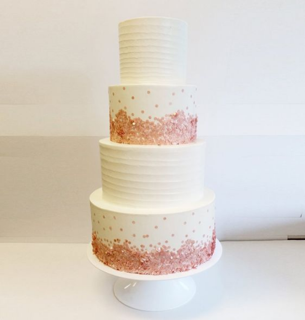 White and Rose Gold Four-Tier Cake 