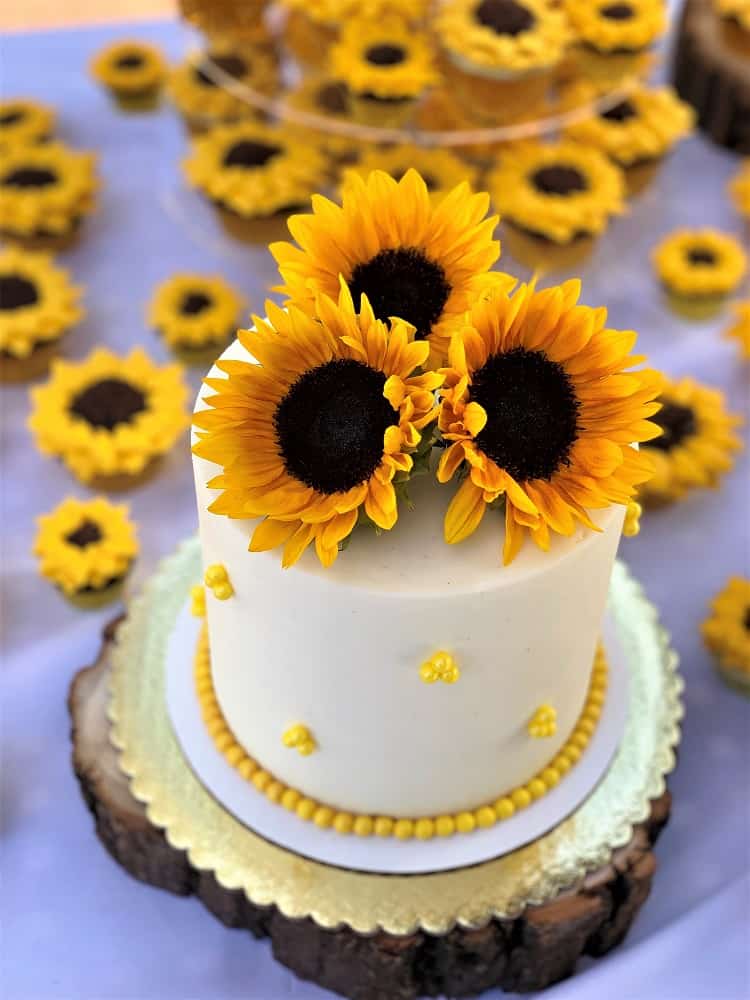 Sunflower and Sugar Pearl Cake