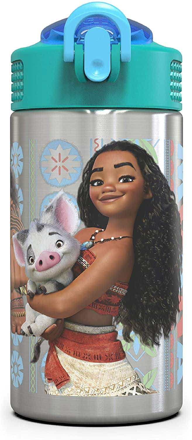 Zak Designs Moana 15.5oz Stainless Steel Kids Water Bottle with Flip-up Straw Spout