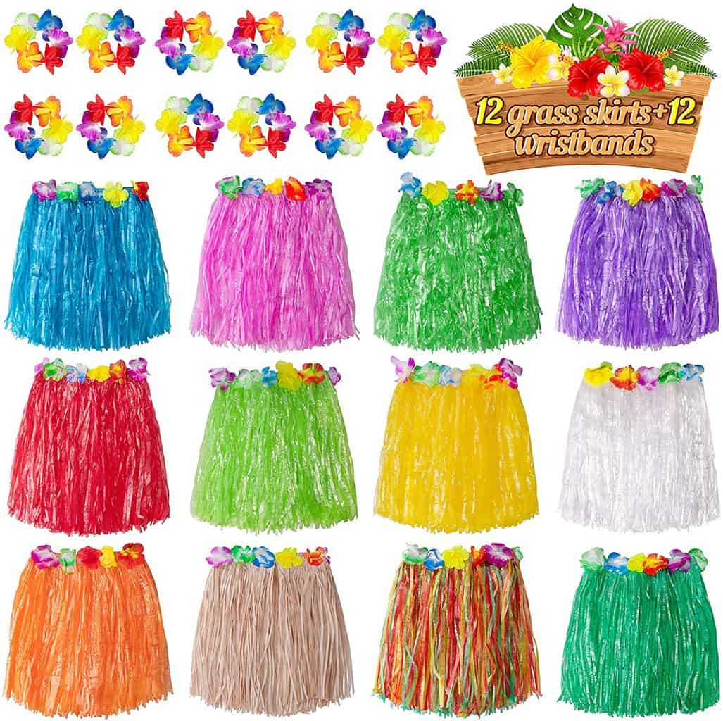 jollylife 12PCS Hawaiian Luau Hula Skirts