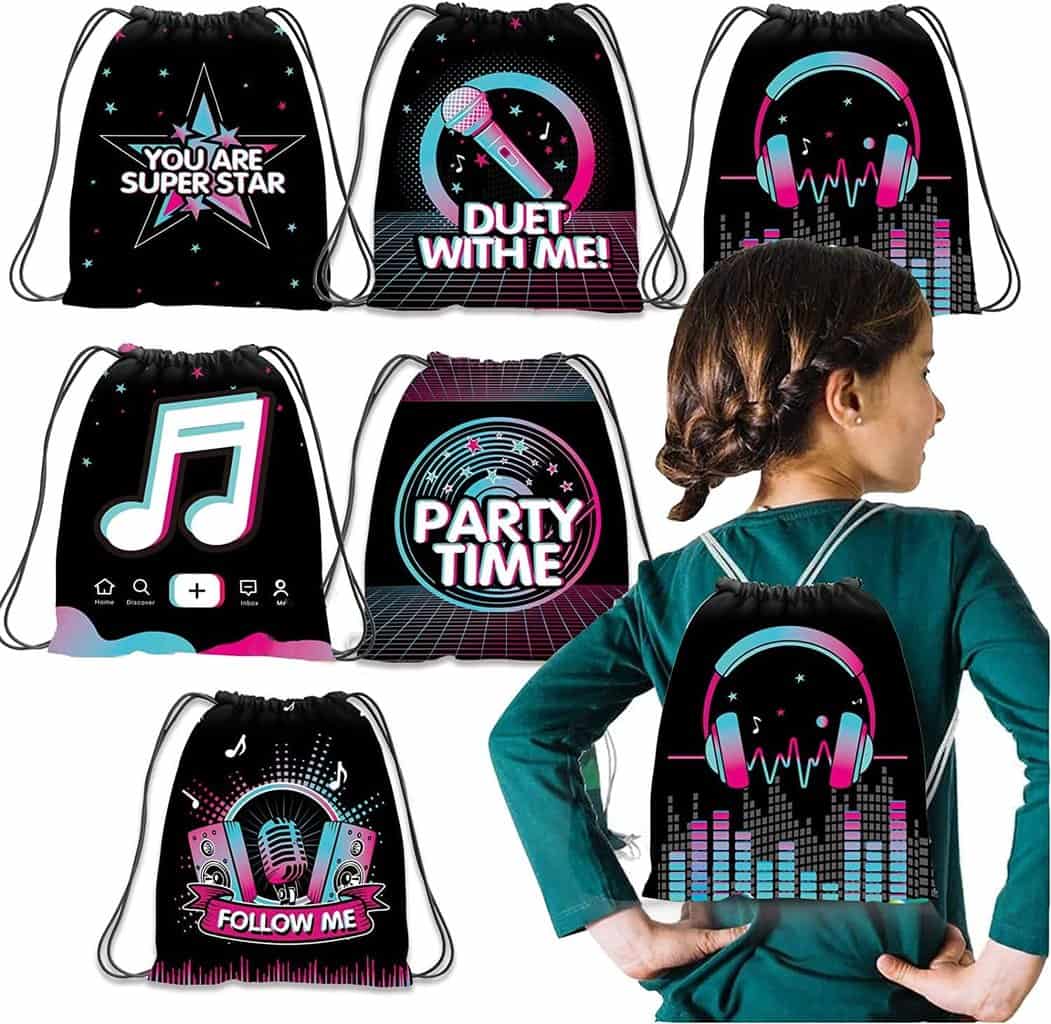 12 Pack Music Party Supplies Favor Drawstring Bags for Kids' Birthday