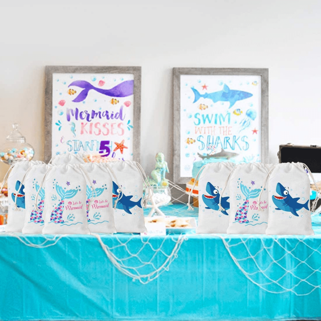 12 Pack Shark Mermaid Party Favor Bags