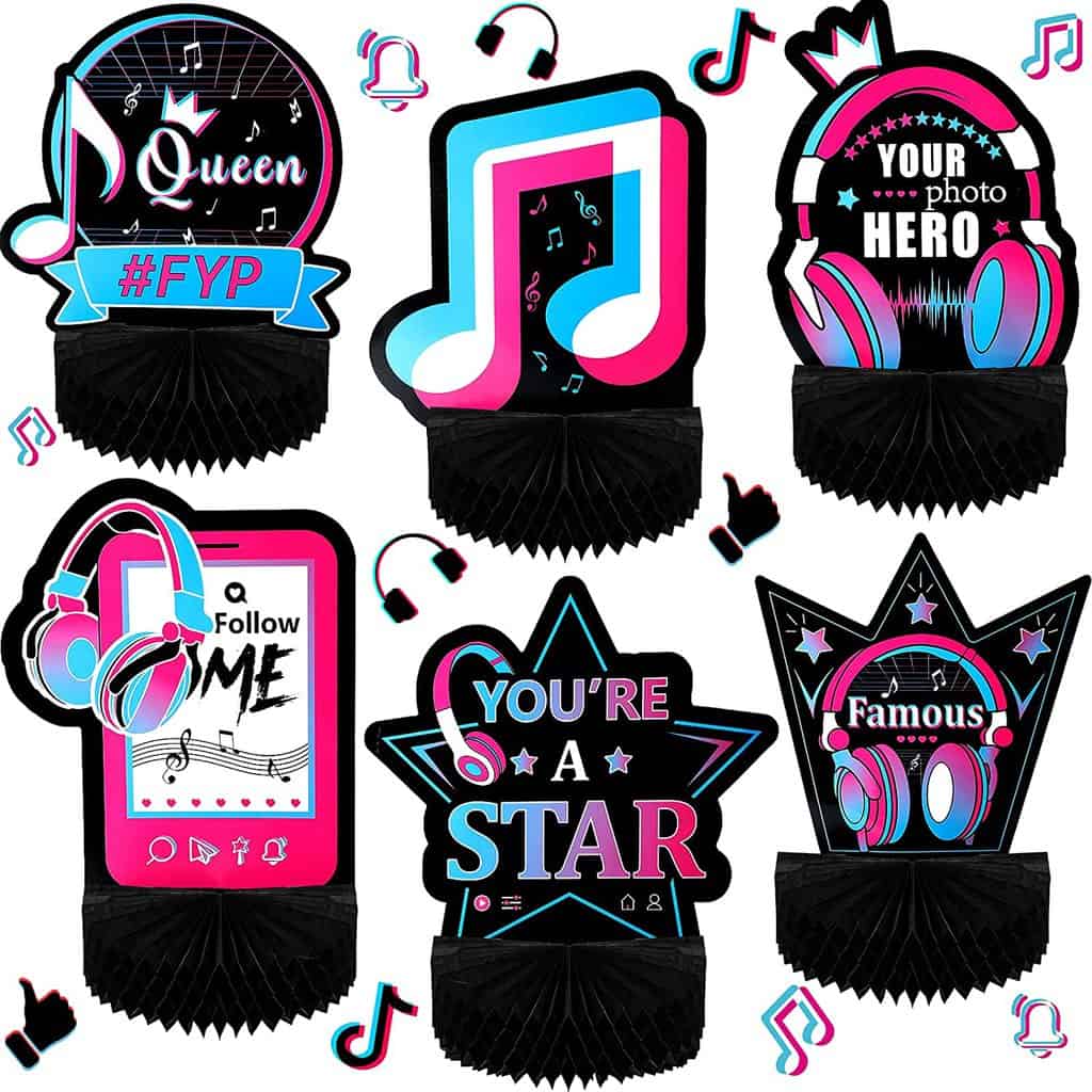 6 Pieces Music Party Honeycomb Centerpieces Music Party Decoration Music Party Cake Table Toppers Music Party Paper Centerpiece Signs for Table Decorations Teens Social Media Theme