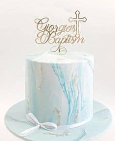 Marble Baptism Cake with Custom Topper