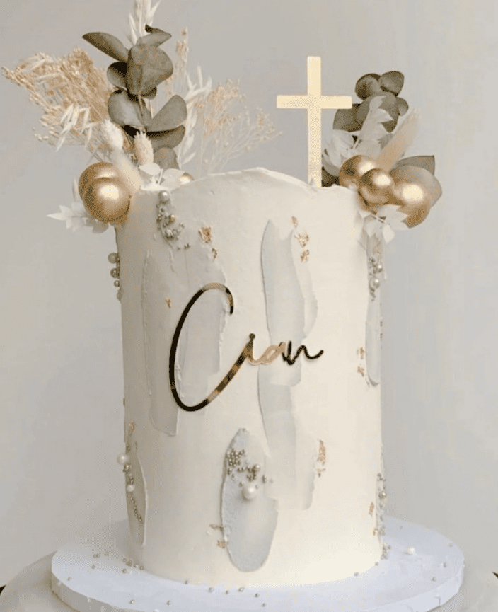 White and Gray Baptism Cake