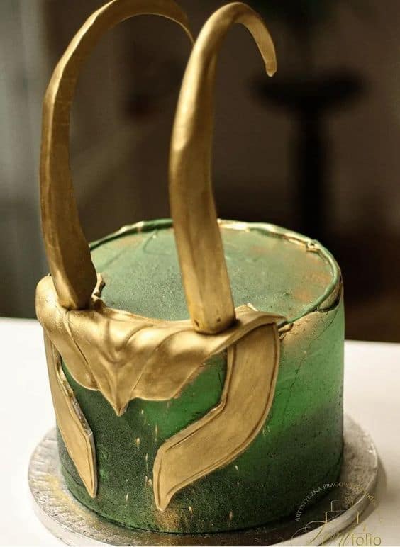 Gorgeous Green and Gold Loki Cake