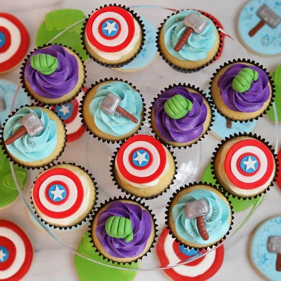 Thor, Captain America, and Hulk Cupcakes