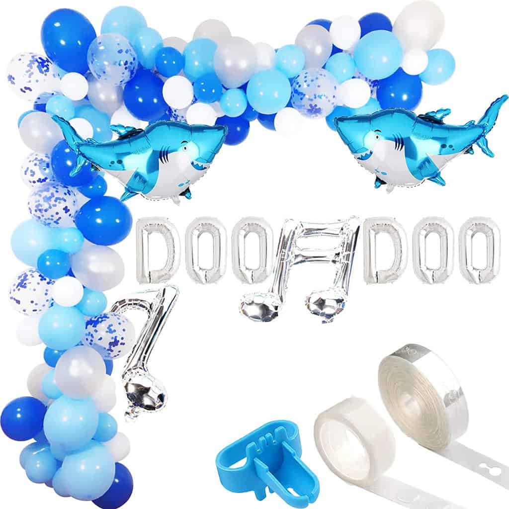 102 Pcs Shark Party Supplies Blue Doo Doo Music Note Balloon Arch Garland Kit Under The Sea