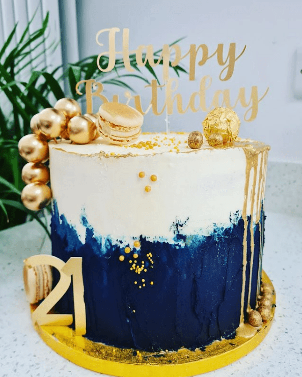 Blue and gold chocolate cake