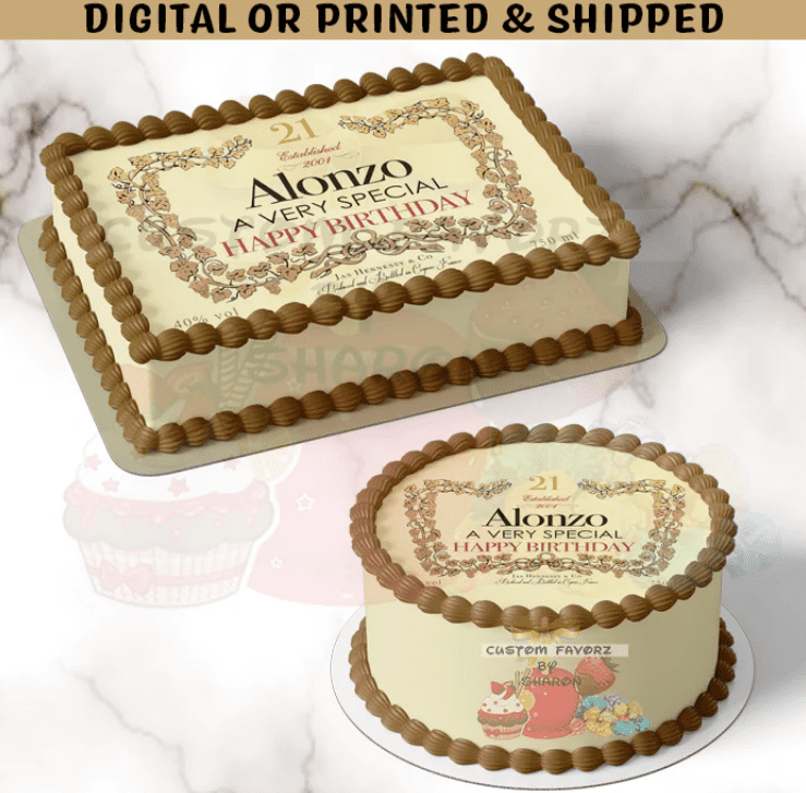 Cake with Customizable Hennessy Edible Image Cake & Cupcake Topper