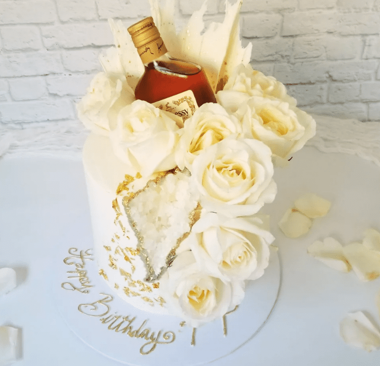 Geode Hennessy Cake with Fresh Flowers