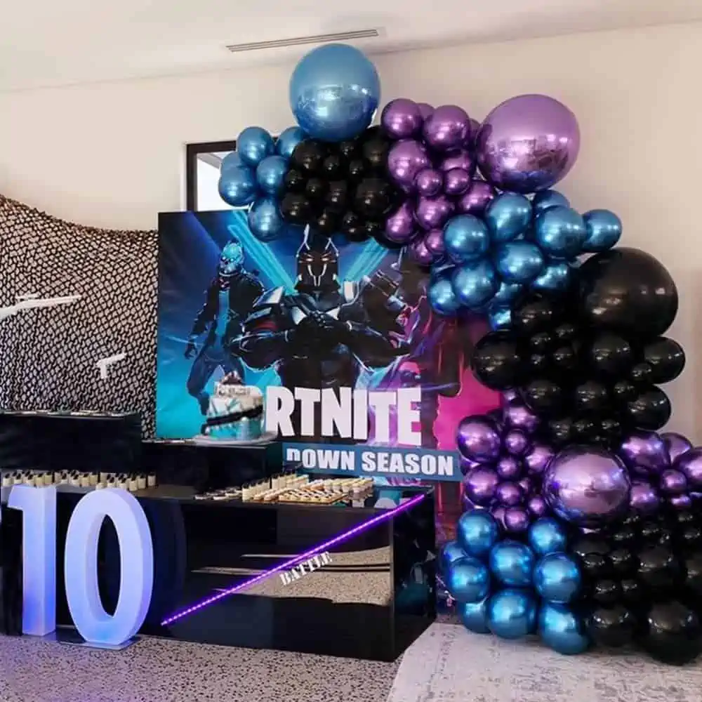 Metallic Chrome Blue Purple Black Balloon Garland Arch Kit-Small&Large Black Chrome Blue Purple Compatible with Video Game Party