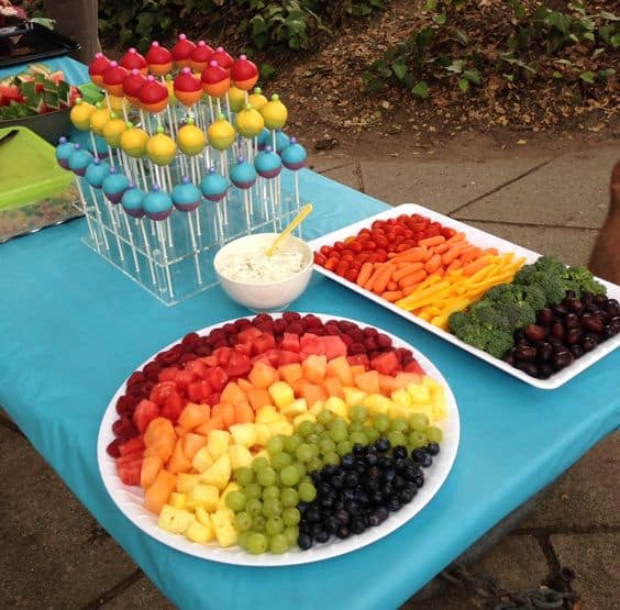 Platters of Rainbow Fruit and Veggies