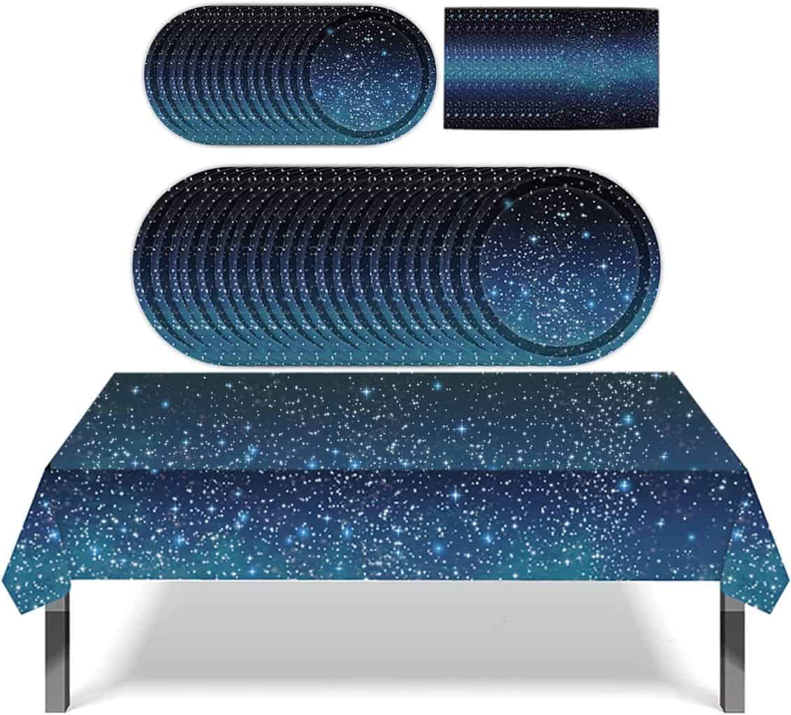 Space Tablecloth Starry Night with Plates and Napkins